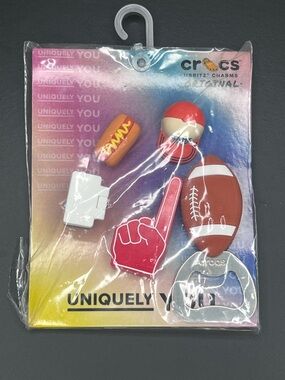 CROCS Jibbitz Charm Pack - Tailgate Red Foam Finger, Cooler Hot Dog Football NEW
